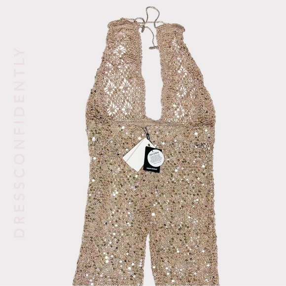 RETROFÊTE Tosca Sequin Crochet Jumpsuit - Rose Gold - Picture 11 of 12